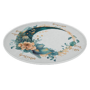 Create Your Own Peach & Teal Floral Moon Cutting Board