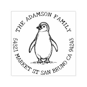 Create Your Own Penguin Family Name Return Address Self-inking Stamp