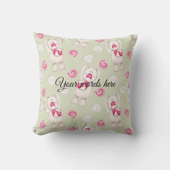 Create Your Own Peppermint Elephants Christmas Cushion (Front)
