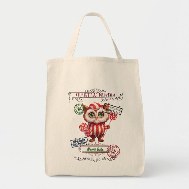 Create Your Own Peppermint Owl Gift Sack Tote Bag (Front)