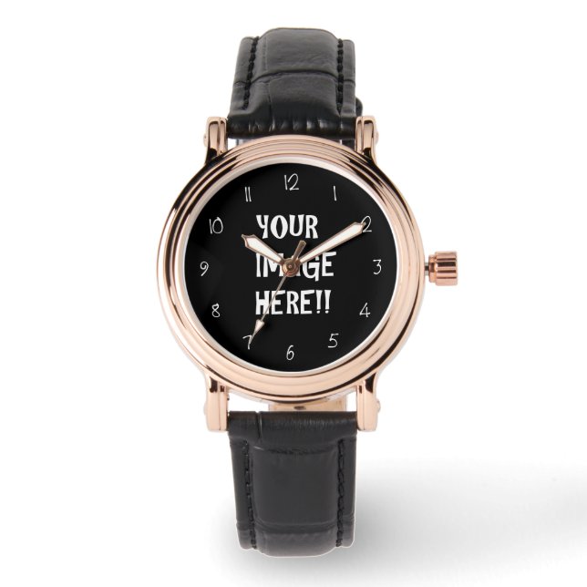 Create Your Own Perfect Square Black Leather Strap Watch (Front)