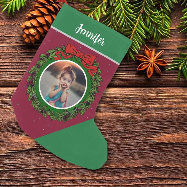 Create your own personal Christmas photo Small Christmas Stocking (Create your own Christmas photo monogrammed stocking. You can add your own photo and name.)