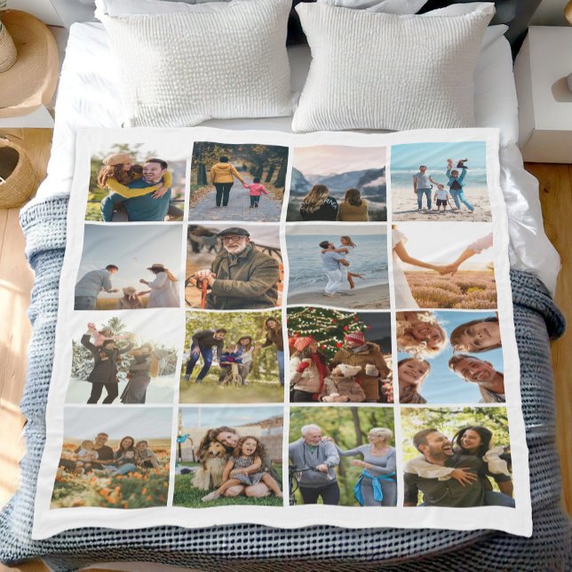 Create Your Own Personalised 16 Photo Collage Fleece Blanket (Creator Uploaded)