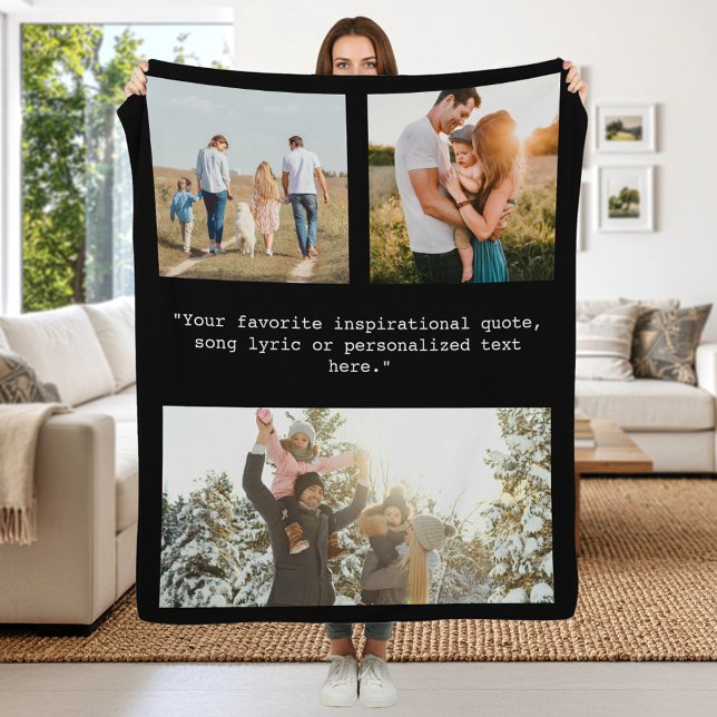 Create Your Own Personalised 3 Photo and Quote Fleece Blanket (Creator Uploaded)