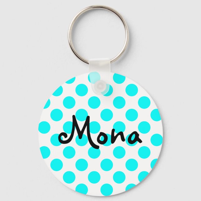 Create Your Own Personalised Aqua Polka Dot Key Ring (Front)