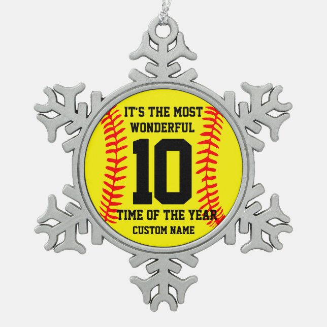 Create Your Own Personalised Baseball Name Snowflake Pewter Christmas Ornament (Front)