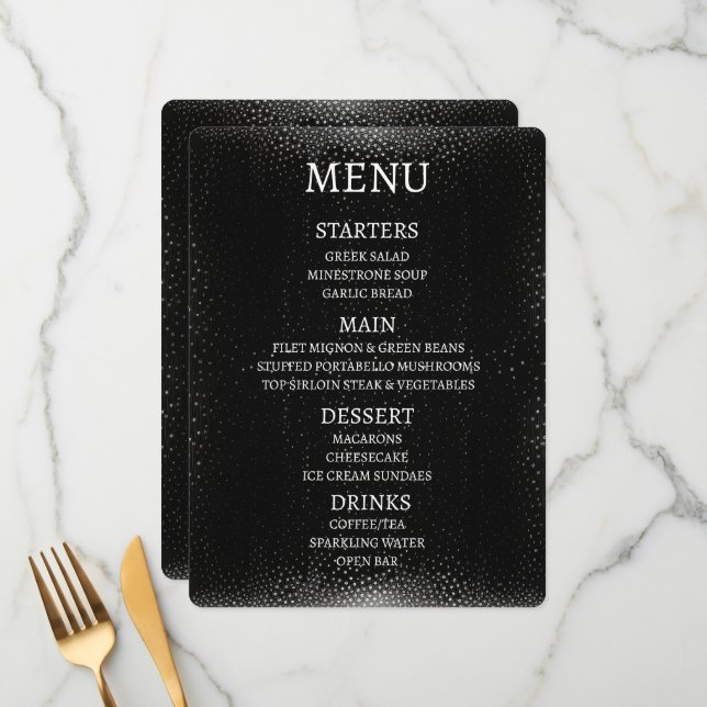 Create Your Own Personalised Black Speckled Menu (Front/Back In Situ)