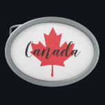 Create Your Own Personalised Canada Red Maple Leaf Belt Buckle<br><div class="desc">Calligraphy script text design. Typography oval belt buckle. Create your own personalised Canada or Canadian souvenir gift with a maple leaf design.</div>