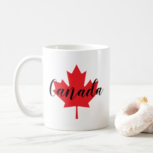 Create Your Own Personalised Canada Red Maple Leaf Coffee Mug (With Donut)