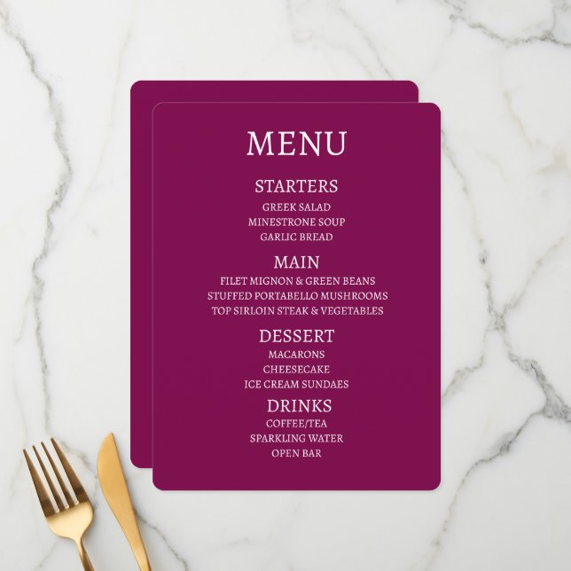 Create Your Own Personalised Menu (Front/Back In Situ)