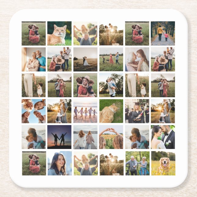 Create Your Own Personalised Photo Collage Square Paper Coaster (Front)