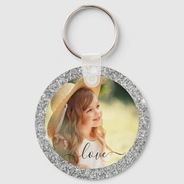Create Your Own Personalised Photo + Text Glitter  Key Ring (Front)
