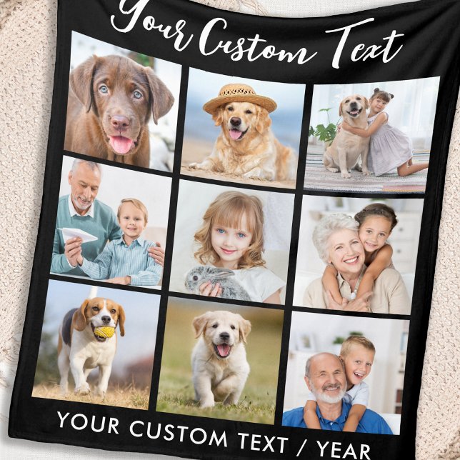 Create Your Own Personalized 9 Photo Collage Fleece Blanket (Creator Uploaded)