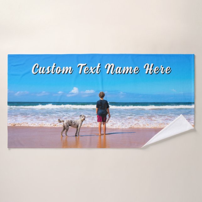 Create Your Own Pet Photo Bath Towels Custom Text (Bath Towel)