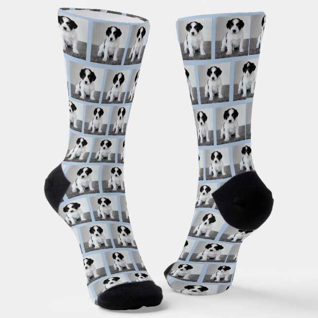 Create Your Own Pet Photo Pattern Light Blue Socks (Angled)