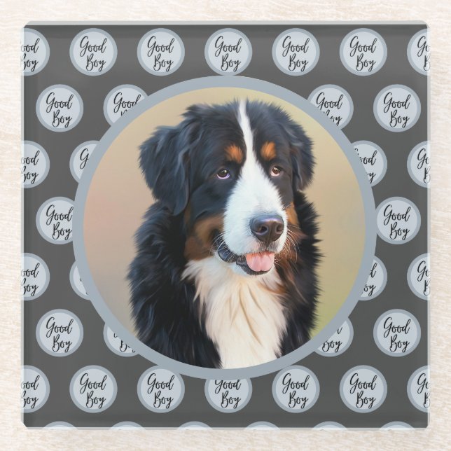 Create Your Own Pet Portrait Photo Modern Gray Glass Coaster (Front)