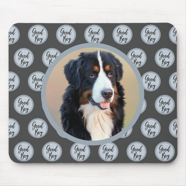 Create Your Own Pet Portrait Photo Modern Gray Mouse Pad (Front)