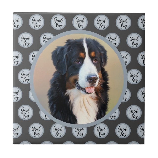 Create Your Own Pet Portrait Photo Modern Grey Ceramic Tile (Front)