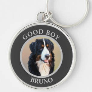 Create Your Own Pet Portrait Photo Modern Grey Key Ring
