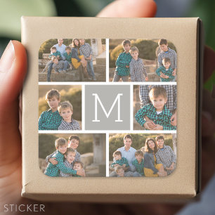 Create Your Own Photo Collage - 6 Monogram Square Sticker