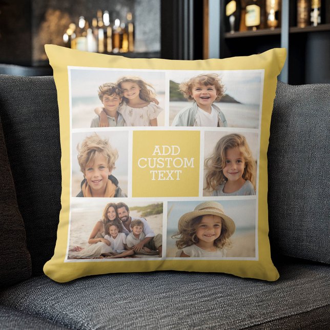 Create Your Own Photo Collage - 6 photos Monogram Cushion (Custom Photo Collage Pillow)