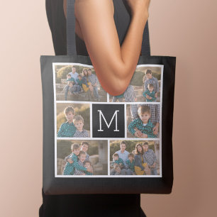 Create Your Own Photo Collage - 6 photos Monogram Tote Bag