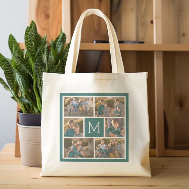 Create Your Own Photo Collage - 6 photos Monogram Tote Bag (Personalized tote bag - photo collage and monogram)