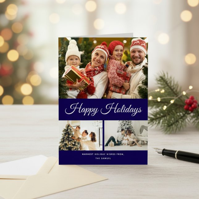 Create Your Own Photo Collage Blue Background  Holiday Card (Creator Uploaded)