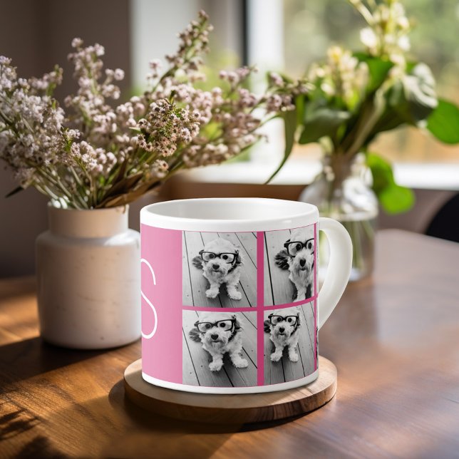 Create Your Own Photo Collage Custom Monogram Espresso Cup (Personalized espresso mug)