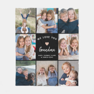 Create Your Own Photo Collage Grandma Black Fleece Blanket