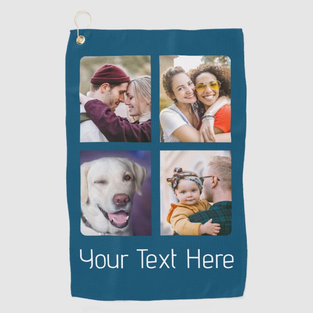 Create Your Own Photo Collage Navy 4 Pictures Golf Towel (Front)