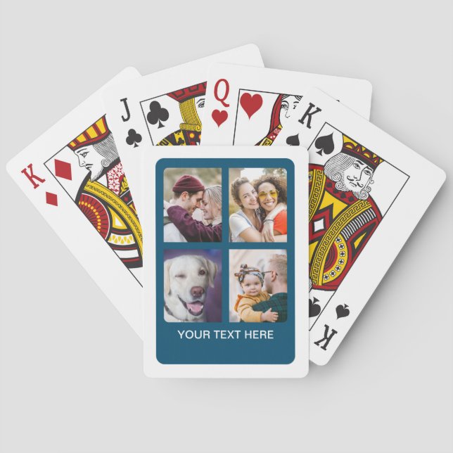 Create Your Own Photo Collage Navy 4 Pictures Playing Cards (Back)