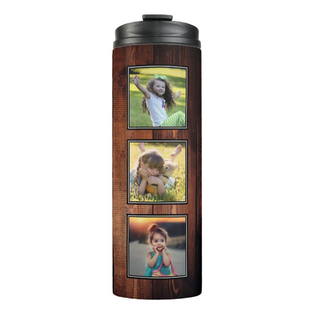 Create your own photo collage on rustic wood thermal tumbler (Front)