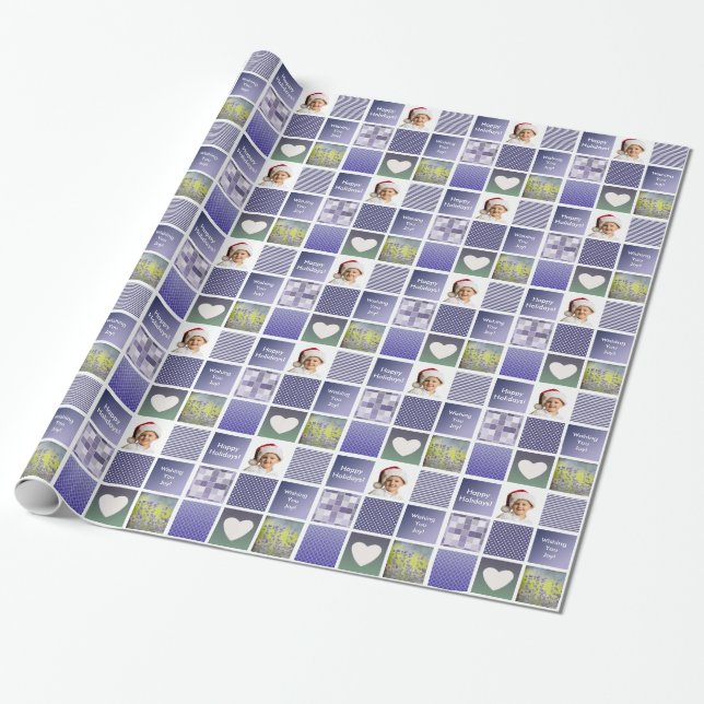 Create Your Own Photo Collage Purple  Wrapping Paper (Unrolled)