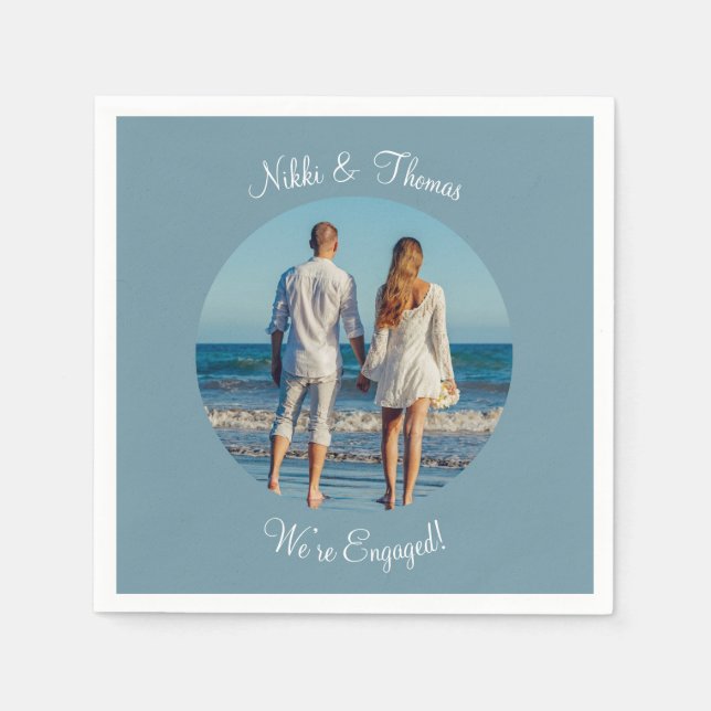 Create Your Own Photo Engagement Name Couple Napkin (Front)