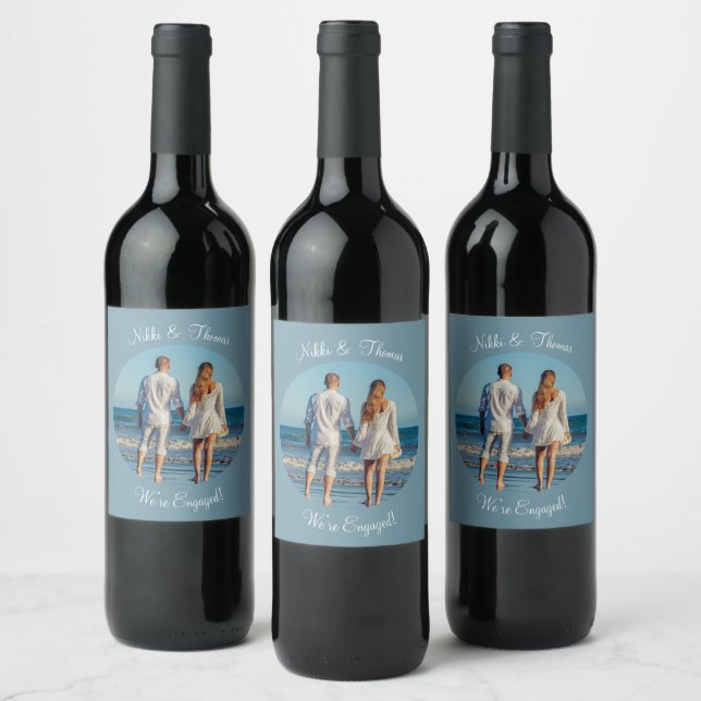 Create Your Own Photo Engagement Name Couple Wine Label (Bottles)