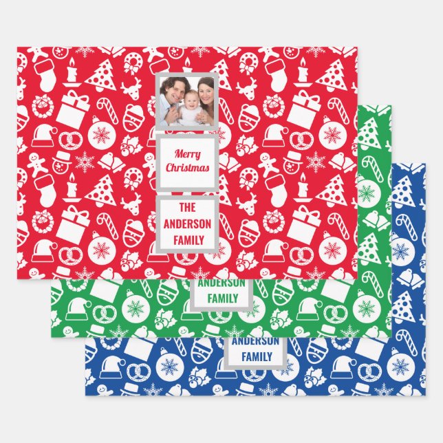Create Your Own Photo Family Christmas Pattern Wrapping Paper Sheet (Set)