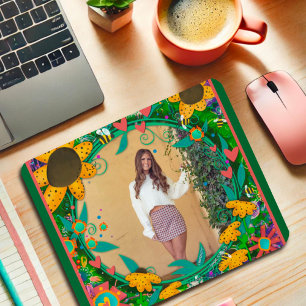 Create Your Own Photo Girly Floral Heart Elegant Mouse Pad