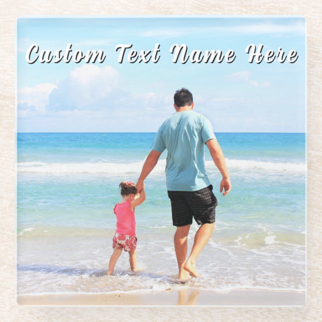 Create Your Own Photo Glass Coaster Gift with Text (Front)