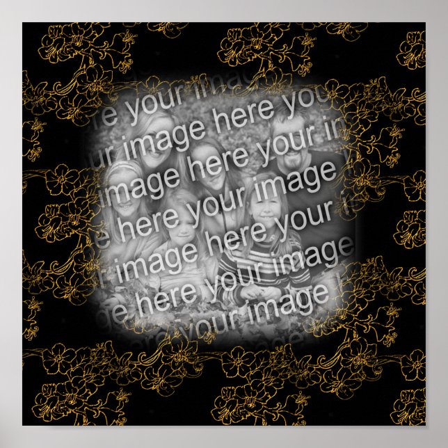 Create Your Own Photo Gold Floral Art Border Poster (Front)