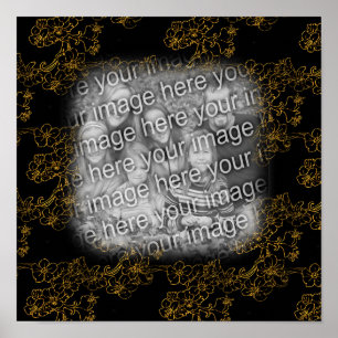 Create Your Own Photo Gold Floral Art Border Poster