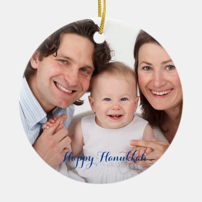 Create Your Own Photo Hanukkah Ceramic Ornament (Front)