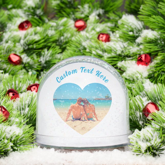 Create Your Own Photo Heart Snow Globe Custom Text (Christmas)