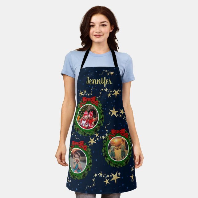 Create your own photo Merry Christmas monogrammed Apron (Worn)