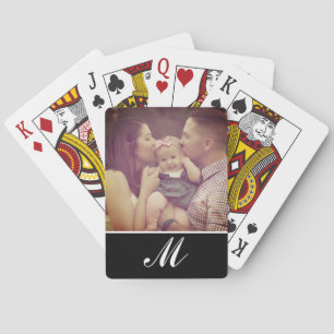 Create Your Own Photo Monogram Initial Black Playing Cards