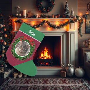 Create your own photo monogrammed christmas cat small christmas stocking