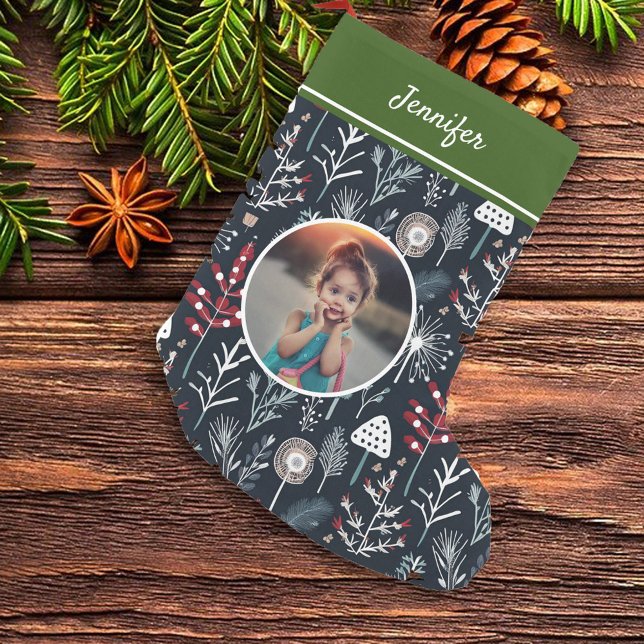 Create your own photo monogrammed small christmas stocking (Beautiful personalized Christmas photo stocking. You can add your own name and photo to personalize.)
