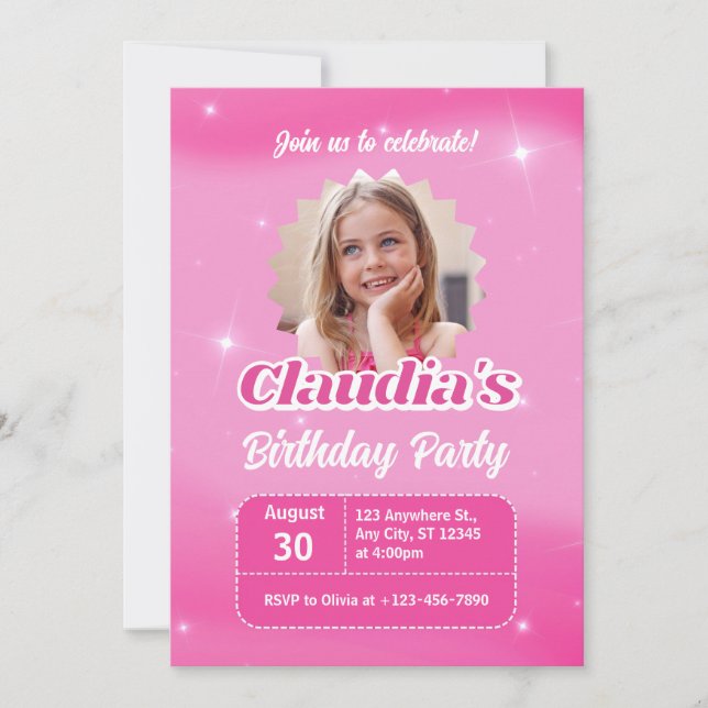 Create your own Photo Pink Girls Birthday Party  Invitation (Front)