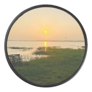 Create Your Own Photo Simple beach sunrise Hockey Puck