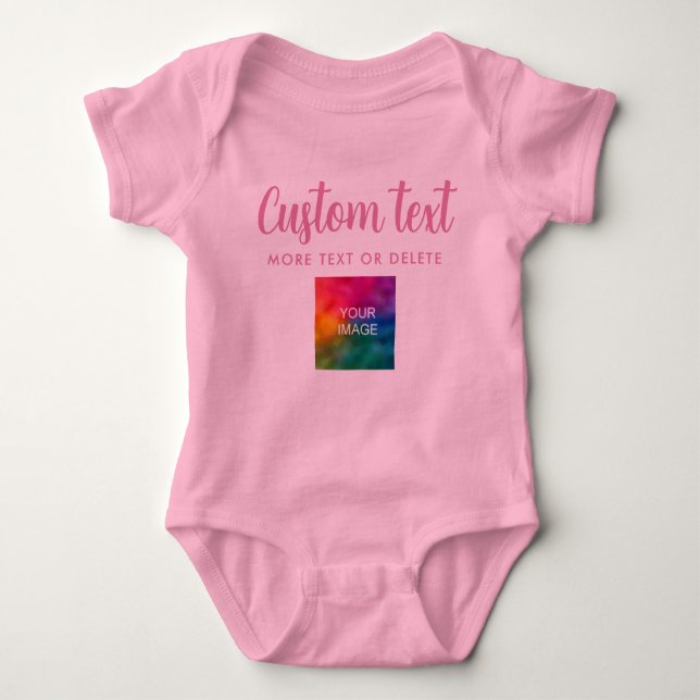 Create Your Own Photo Text One-Pieces Pink Girl Baby Bodysuit (Front)